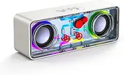 JAMELO Bluetooth Speaker, Portable Transparent Wireless Speaker with Colorful Light, Bluetooth 5.3, TWS Stereo Sound, TF Card, AUX, for Outdoor Party Camping Beach Travel Hiking, White