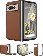Eastcoo Slim Fit Case for Google Pixel Fold 5G (2023), Durable Leather Hard PC Back, Wireless Charging Support, Ultra Thin Shockproof Protective Case for Google Pixel Fold, 2023, Brown
