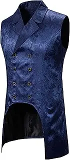 [Generic] Men's Court Tailcoat Vest Double Breasted Jacquard Brocade Waistcoat Steampunk Floral Sleeveless Tailcoat