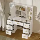 Dressing Table Set Makeup Vanity Table with Mirror Drawers Shelves White Dresser
