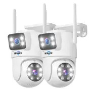 Hiseeu 2 Pack 6MP WIFI IP Camera Wireless Security Camera 5G 2.4G WiFi Dual Lens PTZ Outdoor Motion Tracking Color Night