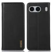KHAZNEH For OnePlus Nord 4 Case Genuine Cow Leather Wallet Phone Cover Nappa Texture Black