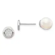 Sterling Silver White 8-9mm Imitation Shell Pearl Reversible Post Earrings