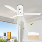 White 42 inch Ceiling Fan with Light, Remote Control, Flush Mount, Noiseless,...