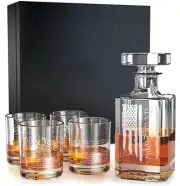 We The People, American Flag Whiskey Decanter Patriotic Glass Gift Set