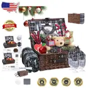 All-In-One Wicker Picnic Set: 4-person Basket with Cooler and Waterproof Blanket