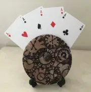 BROWN - CLOCKS - HAND MADE CARD HOLDER ARTHRITIC HANDS & WRISTS - GREAT GIFT