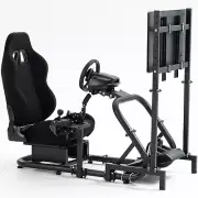 Marada Pro Racing Simulator Cockpit with TV Stand Black Seat Fit Logitech G29