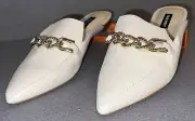 Nine West Women's Azur Cream Ivory Pointed Toe Mule 6.5 M textured chain link