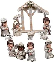 12Pcs Resin Nativity Figurines Set, Christmas Nativity Sets, Resin Nativity Scene Set With Figures, Baby Jesus Statue For Christmas Decoration, Jesus Manger Crib Ornament, Resin Nativity Figurine Set