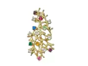 Vintage Ster. PC Brooch Pin Multi Color Rhinestone Crystal Gold Branch Tree