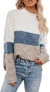 ANCAPELION Women’s Casual Sweater Pullover Winter Cozy Long Sleeve Turtleneck Jumpers Color Block Knit Pullover Top Loose Fit