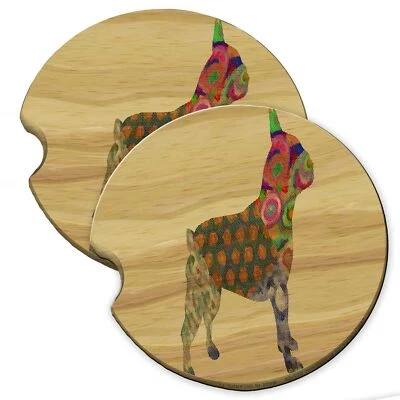 French Bulldog Pattern Wood Car Coaster Gift Set fit Car & Truck Cup Holder