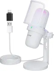 USB Microphone for PC,White Mini Microphone，Computer Gaming Mic for PS4/ PS5/ Mac,Condenser Mic with Quick Mute,RGB Streaming Microphone,Filter,Shock Mount,Recording Microphones for YouTube Titok