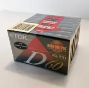 Pack of 7 TDK D60 High Output Blank Audio Cassette Tapes, Slimline EcoCase, NOS
