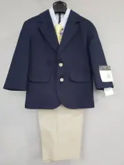 NEW 24 MONTH BOYS DOCKERS 4 PIECE SUIT - SHIRT, VEST, PANTS, TIE Navy Blue