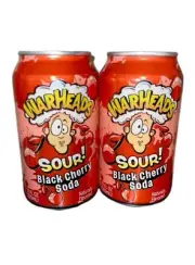 ⚫️ New Exclusive Warheads Sour Black Cherry Fruit Soda Candy Flavor (2 Cans)