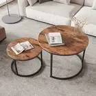Round Nesting Coffee Table Set of 2 End Tables for Living Room Balcony, Stacking