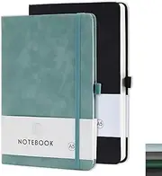 Tanou Notebook A5 Lined 2 Pieces - 200 Pages 80gsm Paper, Hardcover Notebook with Pen Loop for School and Office, 14.5 x 21.5 cm