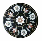 24" Black Marble Side Corner Table Top Semi Precious Stones Floral Inlaid Work
