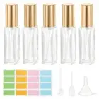 5 Pcs 10ml Travel Perfume Bottle with 3 Pcs Refill Tool, Labels, Clear/Gold