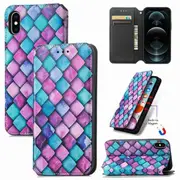 CaseNeo For Apple iPhone X /XS Leather Wallet Flip Case With RFID Blocking Credit Card Holder Slots Cover - Purple Scales
