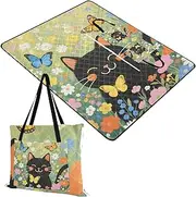 Yoogain Outdoor Play Mat Sandproof Beach Sand Resistant Beach Blanket for Outdoorsy People Picnic Items Art Oil Painting Garden Cat 60x80in