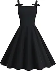 [Generic] Women's Square Neck Bow Patchwork Retro Solid Color Vest Dress Christmas Backless Slim Fit High Waisted Christmas Party Dress