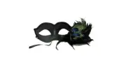 Black & Glitter Peacock Masquerade Mask w/ Feather Women Venetian party sexy Fun