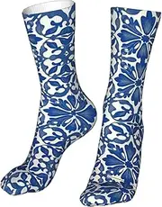 [CSIVKEJ] Crew Socks Comfort Casual Athletic Multi Design Socks For Women Men, Blue and White 14, One Size, Blue and White 14, One size