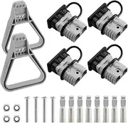 4 Pcs 50AMP Anderson Style Connector Battery Quick Connect/Disconnect with 2PCS Handle, Jumper Cable Plug Connector Kit for Recovery Winch, Towing Systems(Grey)
