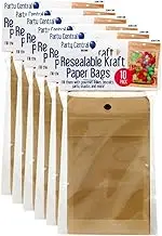 [60PCE] Party Central Resealable Kraft Paper Bags, Reusable & Sturdy, Food Storage Pouches For Packaging Products (8cm x 13cm)
