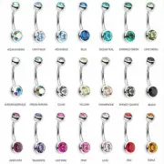 20PC 50PC 10PC ASSORTED COLOR DOUBLE GEM STEEL BARBELL NAVEL BELLY BUTTON RING 2