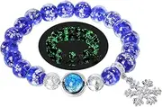 [AVJUTER] Handmade Firefly Snowflake Beads Bracelets for Women - Murano Glass Jewelry Bracelets Glow in the Dark Women Stretch Beads Bracelets Xmas Gifts, Wrist Size 6-7 inch, Glass, glass