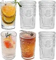2/4/6 Pack Vintage Ribbed Embossed Water Glasses, Glassware Tumblers, Drinking Glass Set for Juice, Beverages, Tea, Beer, Cocktail, Valentines (Clear, High, 6 Pack)
