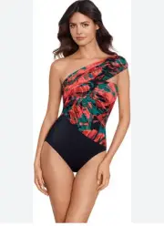Miraclesuit Women's One Shoulder Tummy Control /one Piece Swimsuit Size 16