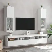 TV Cabinets with LED Lights 2 pcs White 30.5x30x102 cm,Modern LED TV Cabinet with Ample Storage and WallMount Option Home Entertainment Furniture