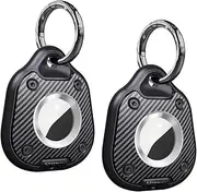 Black AirTag,Portable AirTag,Airtag Holder,Waterproof Airtag Case,Pet Tracking AirTag,Hard TPU Full Body Protective Tracker Case for Keys,Luggage,Backpack,pet Collars (2 Pack Black)