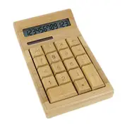 Bamboo Wooden Calculator Natural Handmade Crafted Solar Power 12 Digits BKM07