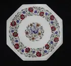 12" Marble Side End Table Top Semi Precious Stone Inlay Peacock Handmade Work