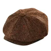 Boys Vintage Newsboy Cap Tweed Flat Beret Cabbie Hat 6-24 Months Flecked Coffee