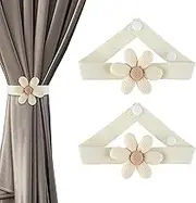 GEEHUA 2Pcs Flower Curtain Tiebacks, New Curtain Buckles, Cute Flower Curtain Ties Decorative, Rope Curtain Ties with Adjustable Straps for Indoor Outdoor Boho Bedroom Window Treatment (Beige)