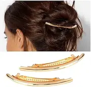 Allereya Simple Hair Clips Curved Clip Barrette Gold Metal Hair Barrettes Long Bar Hairclips Barrette Decorative Metal Hair Accessories Jewelry for Women(Gold2)
