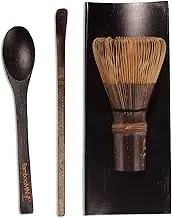 BambooMN Matcha Whisk Set - Black Chasen (Tea Whisk), Tray, Chashaku (Hooked Bamboo Scoop), Tea Spoon - 1 Set