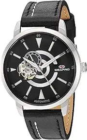 [Seapro] Men's Elliptic Stainless Steel Japanese-Automatic Leather Calfskin Strap, Black, 20 Casual Watch (Model: SP0140)