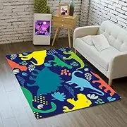 Dinosaur Rug - Dinosaur Rugs for Boys Bedroom Cartoon Dino Rug for Boys Room, Kids Rug for Bedroom Boys Dinosaur Carpet Colorful Dinosaur Rug for Living Room Large Area Rug, Blue Rug, 2x3 Feet