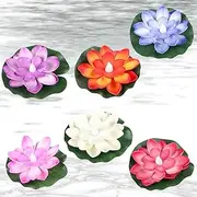 Floating Pool Light, 6Pcs Pond Light Floating Lotus Flower Lamp with Color Changing Led Lifelike Lamp, Battery Operated Lily Pad Flower Pond Decor for Garden Fountain Pond