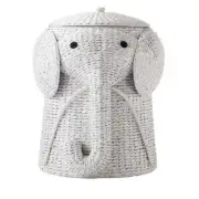 Elephant Hamper White Wicker Laundry Basket Clothes Bin Lid Woven Nursery Decor