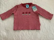 Pumpkin Patch Girls Red/Pink Striped Stretch Cotton Ribbed Top 3-6 Months BNWT