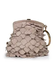 Beige Suede Scale Accent Clutch
